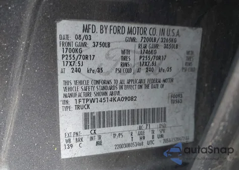 2004 Ford F-150 Fx4/Lariat/Xlt из США, поврежденный, VIN 1FTPW14514KA09082